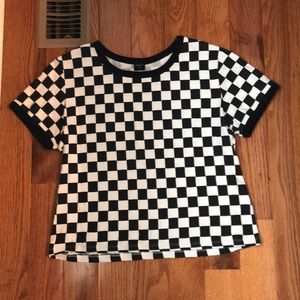 Checker board “cropped” Tee